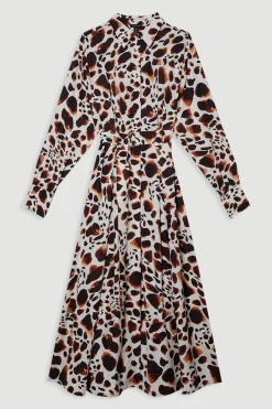 KarenMillen Robe chemise tissée en viscose lin premium avec ceinture à boucle dorée<Femme Robes À Manches Longues|Robes