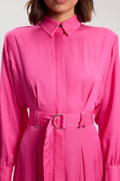 KarenMillen Robe Chemise Tissée En Viscose Lin Premium Petite Avec Ceinture À Boucle Dorée<Femme Robes Mi-Longues|Robes À Manches Longues