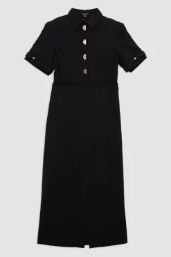 Robe chemise tissée Essential Techno à manches avec ferrures dorées