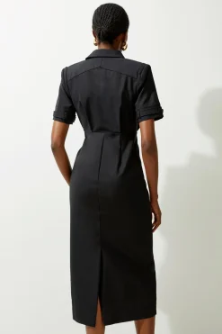 Robe chemise tissée Essential Techno à manches avec ferrures dorées