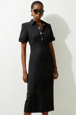 Robe chemise tissée Essential Techno à manches avec ferrures dorées