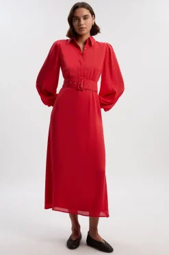 KarenMillen Robe Chemise Tissée à Imprimé Flou Ceinturée en Georgette<Femme Robes À Manches Longues|Robes