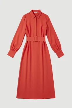 KarenMillen Robe Chemise Tissée à Imprimé Flou Ceinturée en Georgette<Femme Robes À Manches Longues|Robes