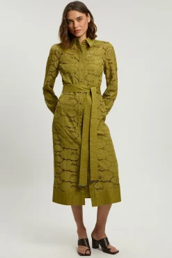 Robe Chemise Tissée Petite À Col En Coton Ajouré
