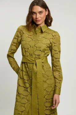 Robe Chemise Tissée Petite À Col En Coton Ajouré