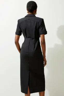 Robe Chemise Tissée Petite À Manches Courtes Techno Essentielle Avec Quincaillerie Dorée