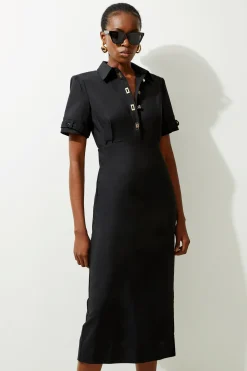 Robe Chemise Tissée Petite À Manches Courtes Techno Essentielle Avec Quincaillerie Dorée