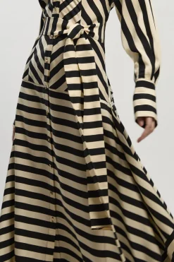 KarenMillen Robe Chemise Tissée Rayée Fluide en Mélange de Coton<Femme Robes À Manches Longues|Robes