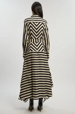 KarenMillen Robe Chemise Tissée Rayée Fluide en Mélange de Coton<Femme Robes À Manches Longues|Robes