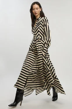 KarenMillen Robe Chemise Tissée Rayée Fluide en Mélange de Coton<Femme Robes À Manches Longues|Robes