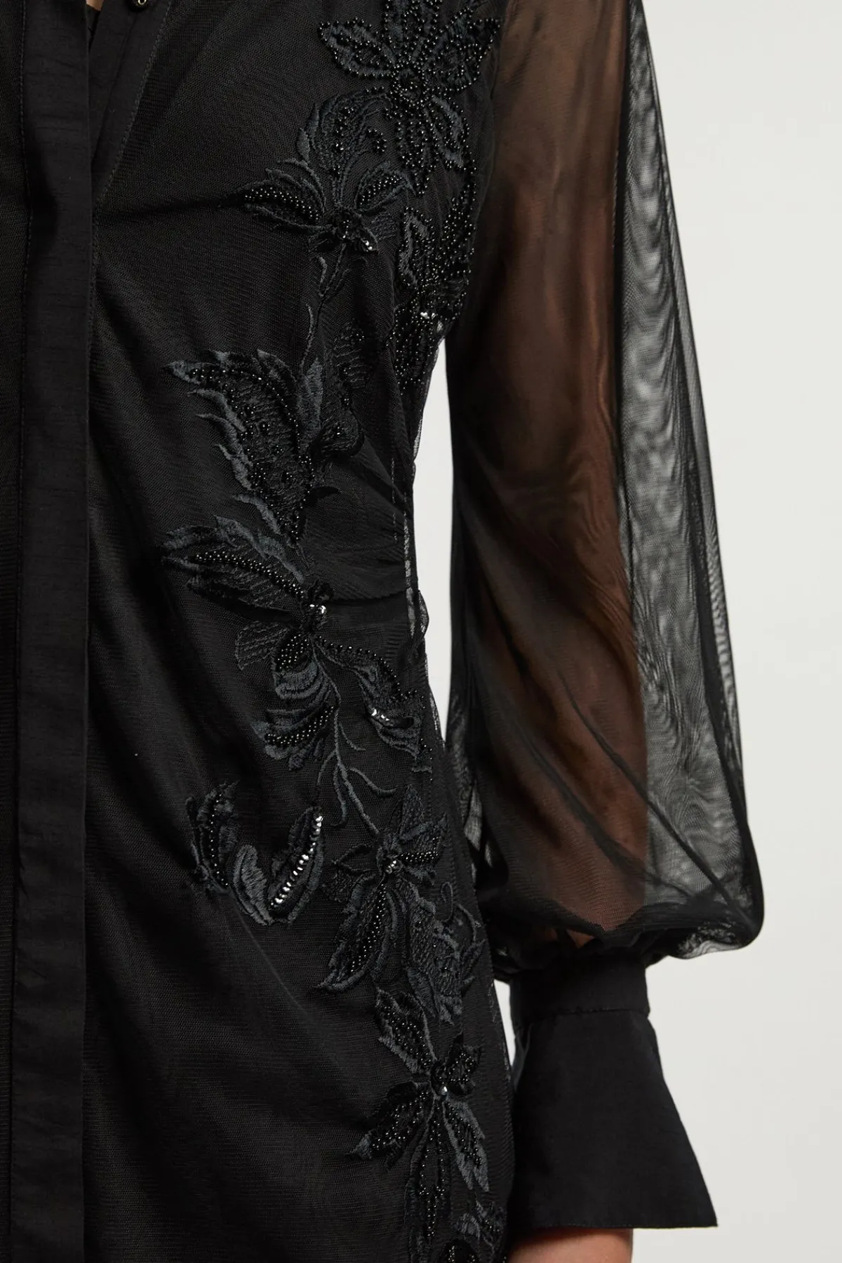 KarenMillen Robe Chemise Transparente Archive en Maille Brodée et Ornementée<Femme Robes À Manches Longues|Robes