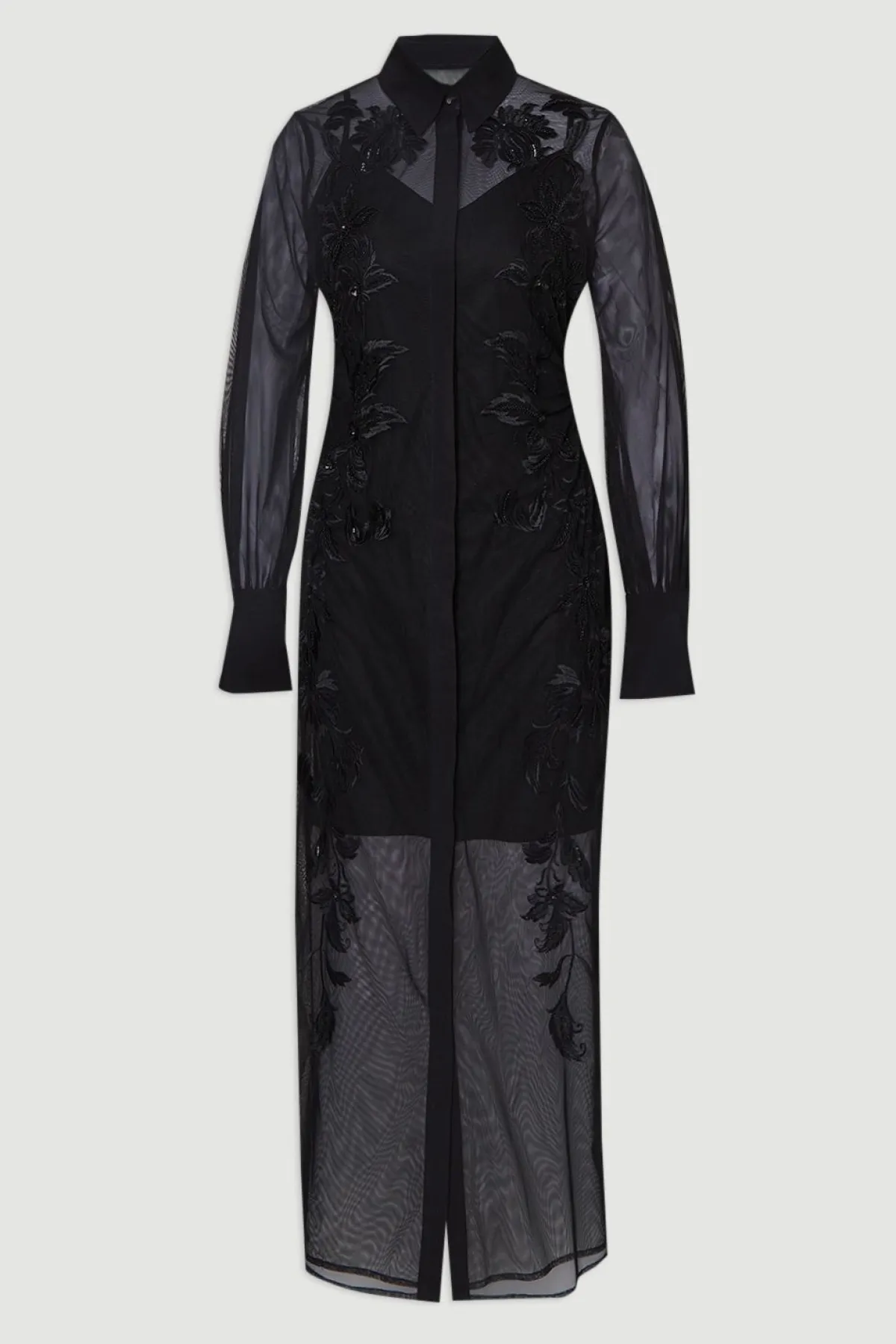 KarenMillen Robe Chemise Transparente Archive en Maille Brodée et Ornementée<Femme Robes À Manches Longues|Robes