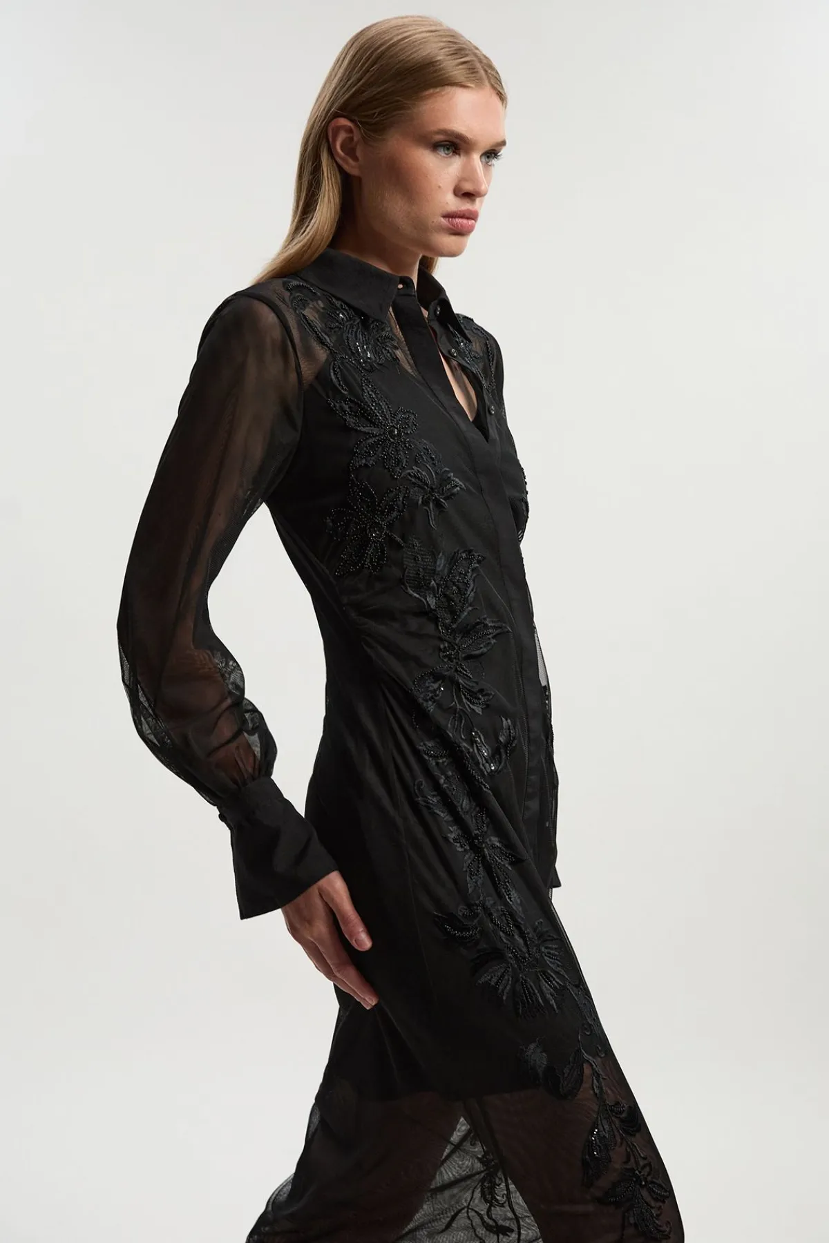 KarenMillen Robe Chemise Transparente Archive en Maille Brodée et Ornementée<Femme Robes À Manches Longues|Robes