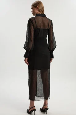 KarenMillen Robe Chemise Transparente Archive en Maille Brodée et Ornementée<Femme Robes À Manches Longues|Robes