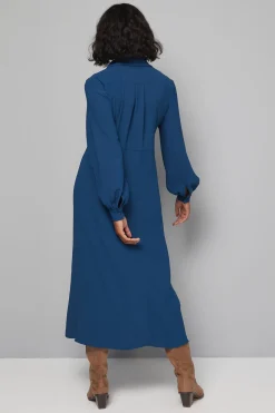 Robe-Chemise Trapèze Tissée avec Détails de Plis Nervurés
