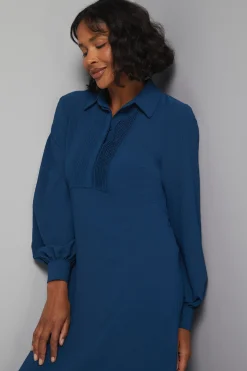 Robe-Chemise Trapèze Tissée avec Détails de Plis Nervurés
