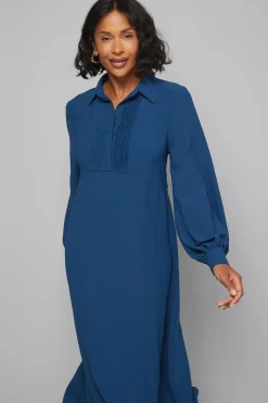 Robe-Chemise Trapèze Tissée avec Détails de Plis Nervurés