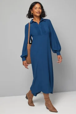 Robe-Chemise Trapèze Tissée avec Détails de Plis Nervurés