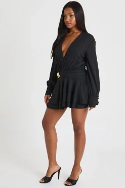 Robe-chemise évasée à garniture dorée texturée