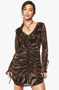 Robe chemise à volants en chiffon imprimée