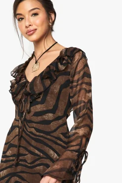 Robe chemise à volants en chiffon imprimée