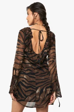 Robe chemise à volants en chiffon imprimée