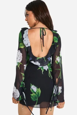 boohoo Robe-chemise à volants en chiffon fleuri<Femme Robes À Manches Longues|Robes