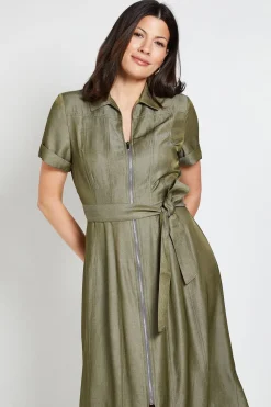 Robe Chemise Zippée Effet Denim