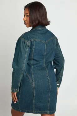 Robe chemise zippée en denim Plus