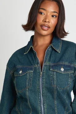 Robe chemise zippée en denim Plus