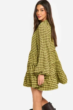 Robe chemisier à carreaux texturée