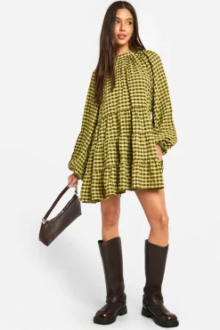 Robe chemisier à carreaux texturée