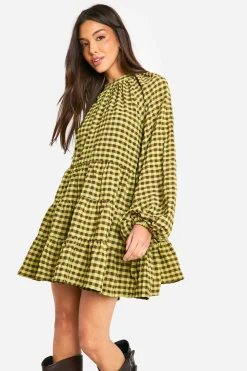 Robe chemisier à carreaux texturée