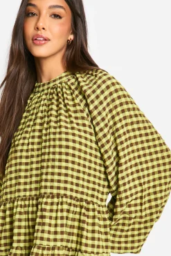 Robe chemisier à carreaux texturée