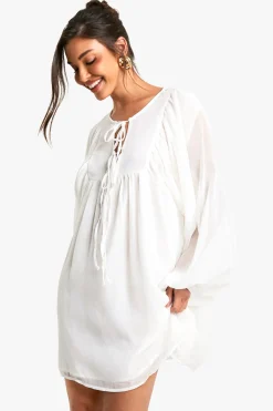 boohoo Robe chemisier en chiffon froissé<Femme Robes Courtes|Robes À Manches Longues