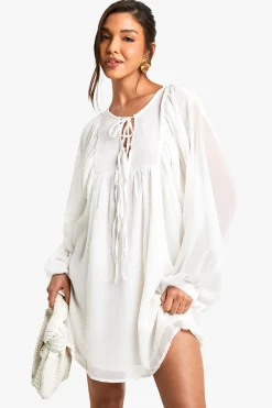 boohoo Robe chemisier en chiffon froissé<Femme Robes Courtes|Robes À Manches Longues