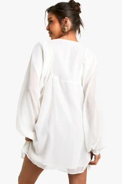 boohoo Robe chemisier en chiffon froissé<Femme Robes Courtes|Robes À Manches Longues