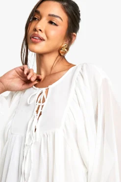 boohoo Robe chemisier en chiffon froissé<Femme Robes Courtes|Robes À Manches Longues