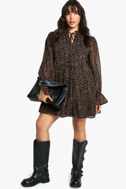 boohoo Robe chemisier en chiffon grande taille à imprimé animal<Femme Robes Babydoll|Robes À Manches Longues