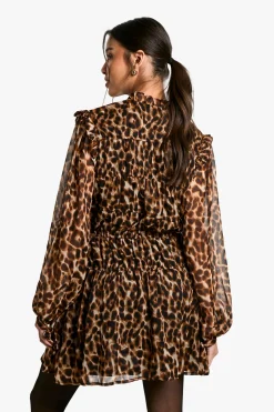 Robe chemisier en chiffon à imprimé léopard