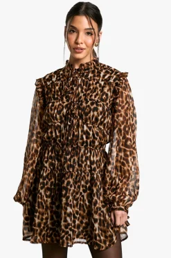 Robe chemisier en chiffon à imprimé léopard