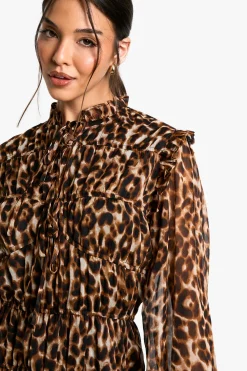 Robe chemisier en chiffon à imprimé léopard