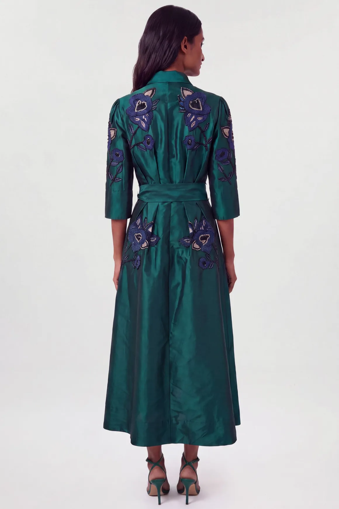 Robe Chemisier en Taffetas Tissé Ornée