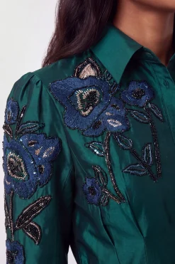 Robe Chemisier en Taffetas Tissé Ornée