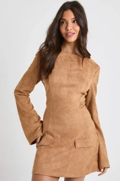 Robe chemisier à manches à revers évasées en synthétique