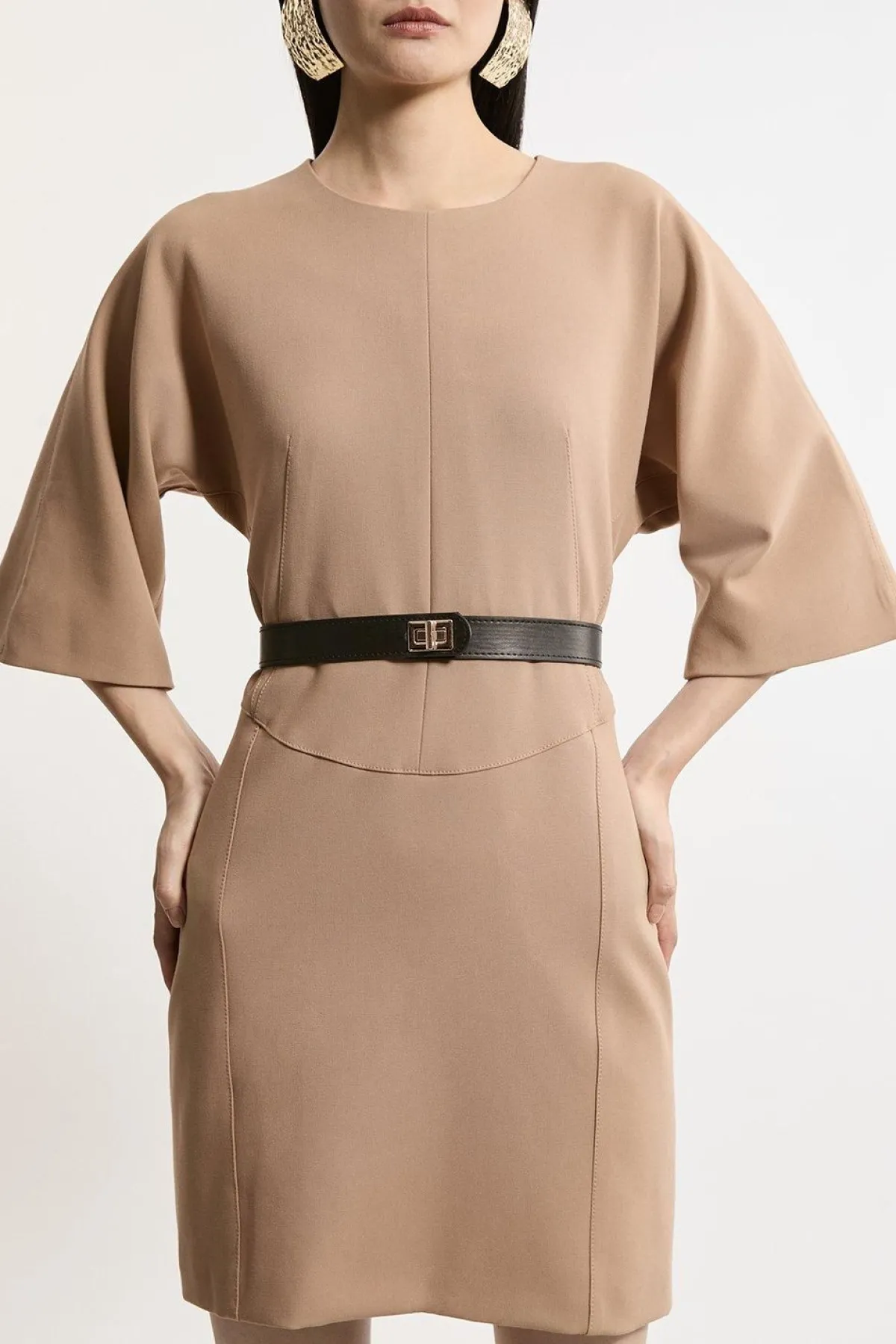 KarenMillen Robe cintrée stretch à ceinture Compact<Femme Tailleurs|Robes À Manches Longues