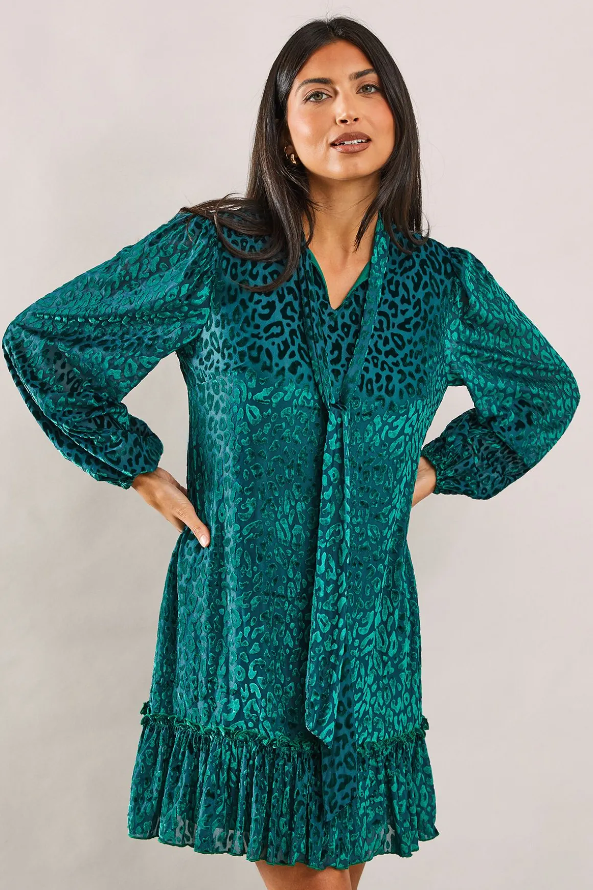 Robe à Col Noué Motif Animal Dévoré
