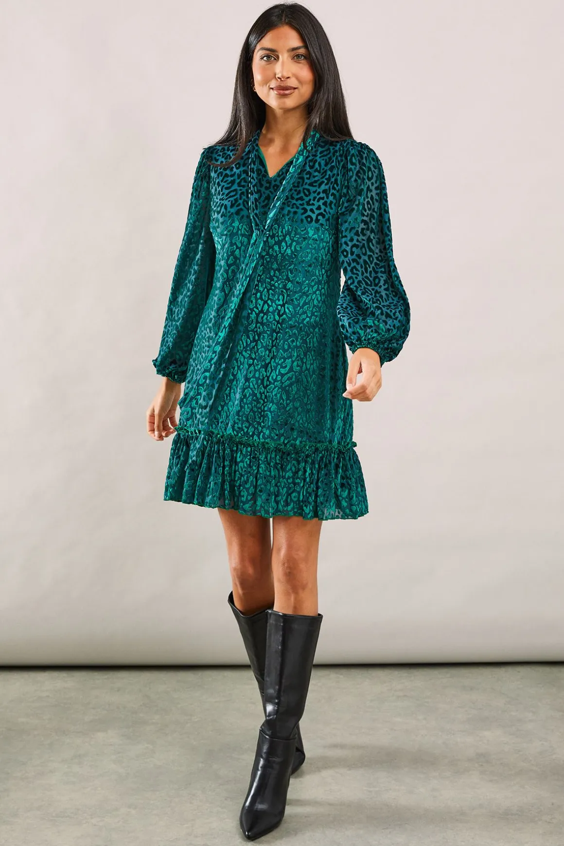 Robe à Col Noué Motif Animal Dévoré