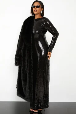 Robe Colonne Maxi à Paillettes avec Dos Noué