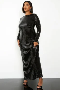 Robe Colonne Maxi à Paillettes avec Dos Noué